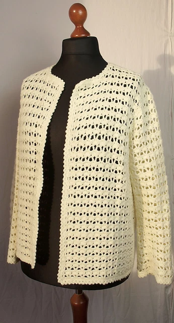 Cardigan Vintage Crochet Country 70er GDR Handmade Jacket Wool White