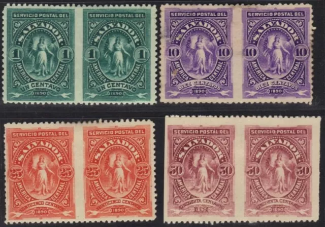 Salvador 1900 1, 10, 15 & 50¢ Ceres in imperf between pairs
