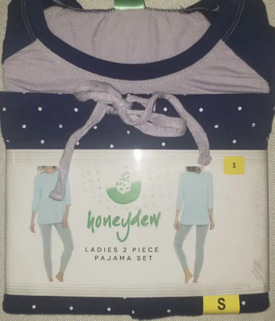 Women's Honeydew Lilac & Navy Dot Soft 2 Pc Pajama Sleep Set Size Small
