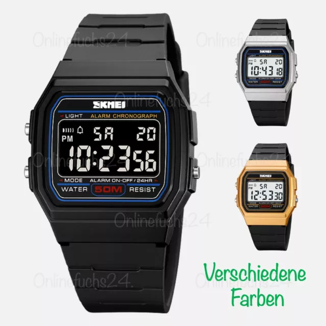 ASAMO Herren Damen Kunststoff Digital Armbanduhr Uhr LED Quartz Sport Retro  D108