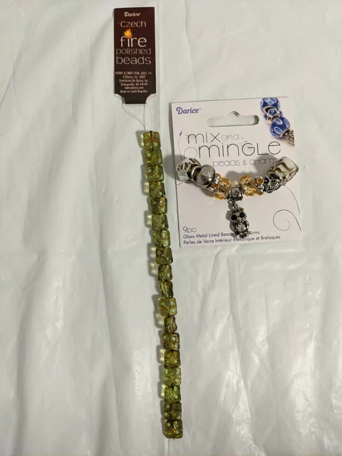 Darice Bead Strands Mix and Mingle Czech Fire Polished Beads Green Owl Jewelry