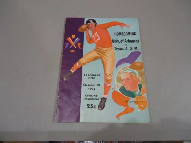 VINTAGE original 1937 texas am vs. arkansas COLLEGE FOOTBALL PROGRAM RAZORBACK