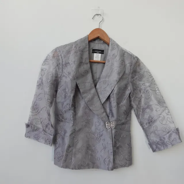 Gray Suit Blazer Women 6 Sheer Formal Small Embellished Petite RM RICHARDS USA
