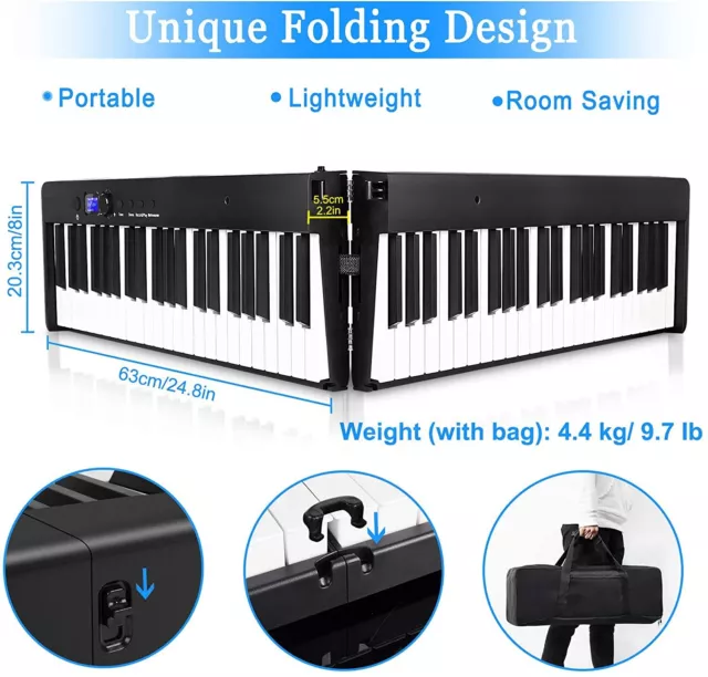 Foldable Piano Keyboard 88 Keys Full Size Semi-Weighted Bluetooth Midi Pedal 2