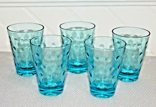 Hazel Atlas Capri Dots Blue Glass Flat Juice Glasses   MCM VTG Set of 5