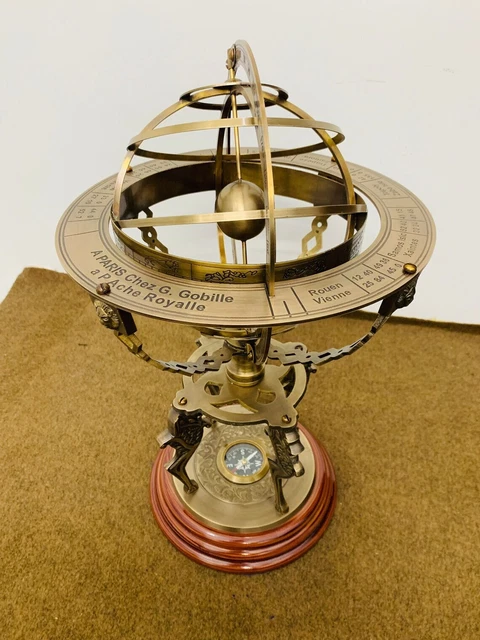 18inch Antique Brass Engraved Armillary Sphere Globe Nautical Compass Armillary