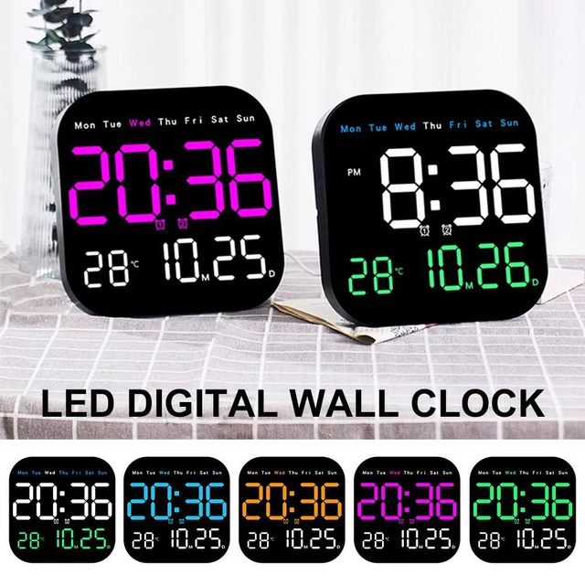 LED DIGITAL WALL Clock Large Screen Time Temperature Date Display Alarm