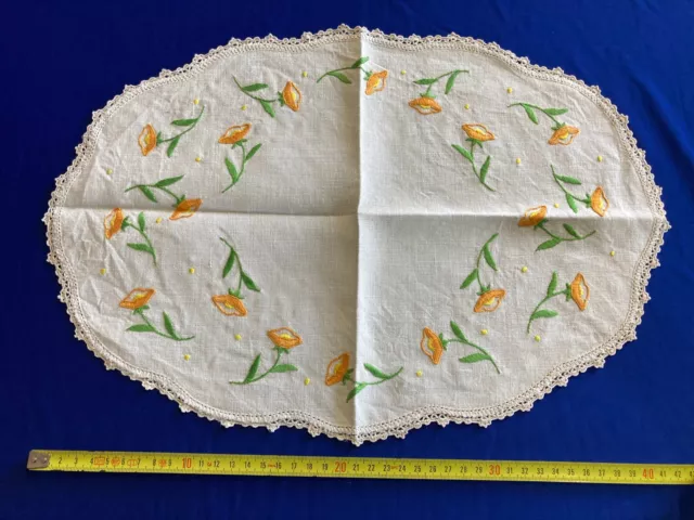 Oval Floral Vintage Dollie Tea Embroidery Lace Shabby Country