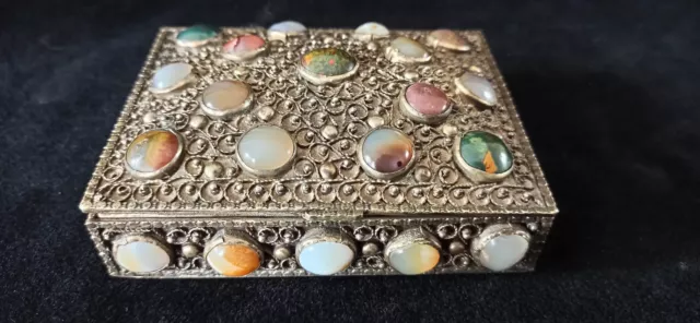 Antique Silver Plate On Copper Persian Jewellery Box