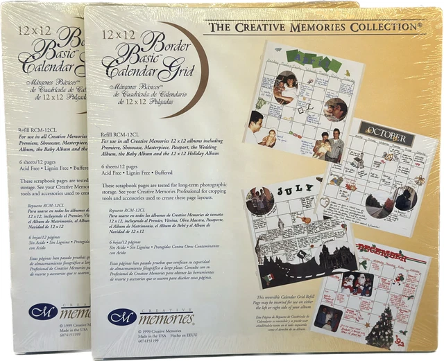 CREATIVE MEMORIES Border Basics Blanco CALENDARIO CUADRÍCULA Páginas RCM-12CL 12x12 2 Juegos