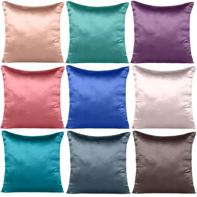 Cushion Cover Pillow Case Throw 18x18 Soft Decorative Solid Satin Pillow Shams 2