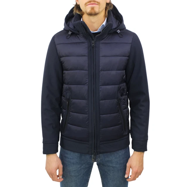 Giubbotto Uomo Invernale Cappuccio Piumino Blu Pesante Imbottito Casual