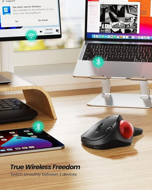 WIRELESS TRACKBALL MOUSE, Rechargeable Ergonomic Mouse, Easy Thumb ...