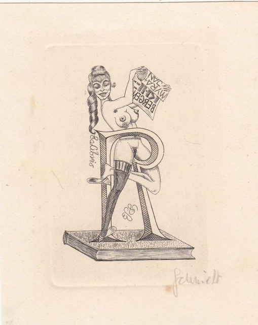 Exlibris Bookplate Gravure sur Cuivre Eugene Schmidt Cap 1910-1975