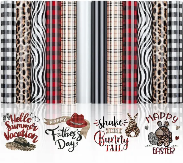 Heat Transfer Vinyl Buffalo Plaid Leopard HTV Bundle for DIY T-Shirts Fabrics