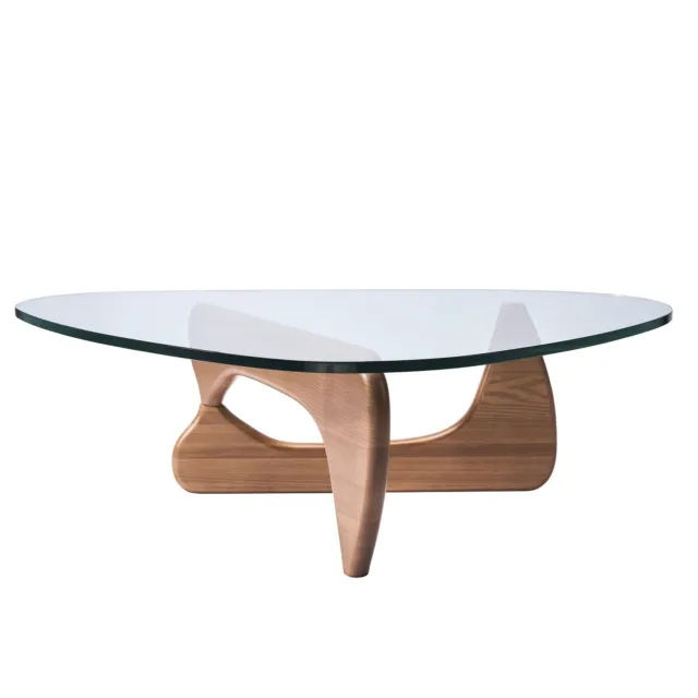 Noguchi Coffee Table Triangle Glass Tops Premium Solid Hardwood Base Dark Walnut