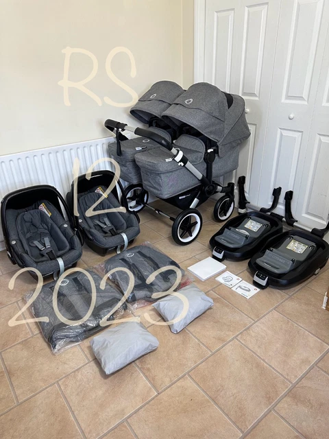 Bugaboo Donkey twins pram grey double pushchair duo unisex buggy stroller D3
