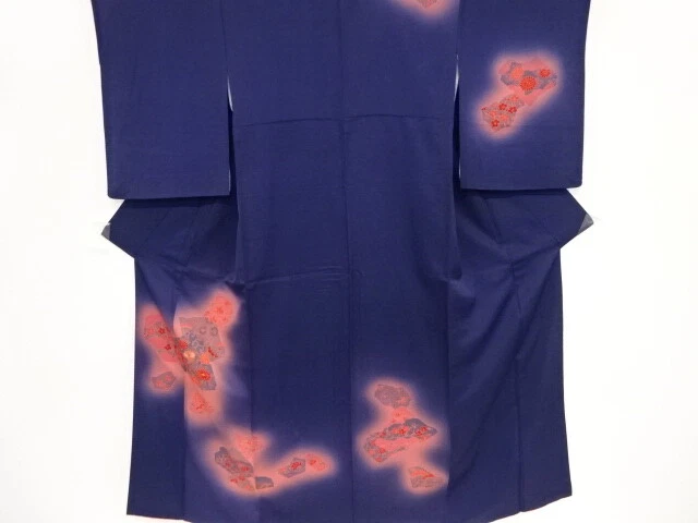 09793# Japanese Kimono / Antique Kimono / Embroidery / Drum With Kiku & Arab
