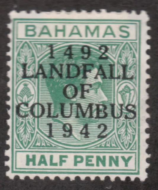 Bahamas Half Penny Postage Stamp - Hinged - 1492 - 1942 Landfall of Columbus