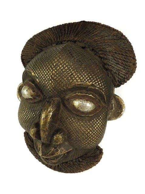 Bamun Mask Big Smile Brass Sheeting Cameroon African Art