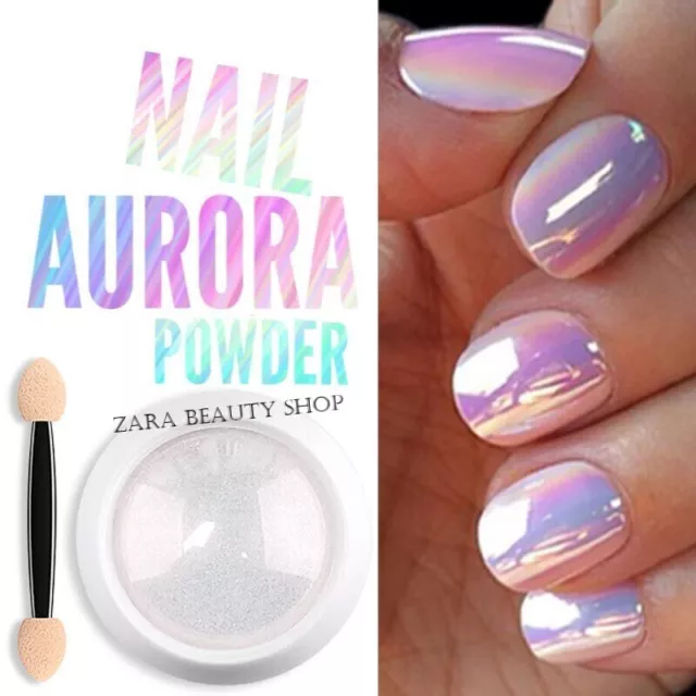 AURORA NAIL POWDER Mirror Effect CHROME Nail Art Mermaid Rainbow AB (Opal6) USA