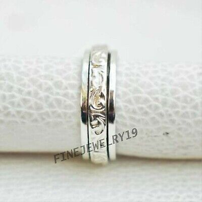Solid 925 Sterling Silver Wide Band Spinner Ring Meditation Statement Ring GN254