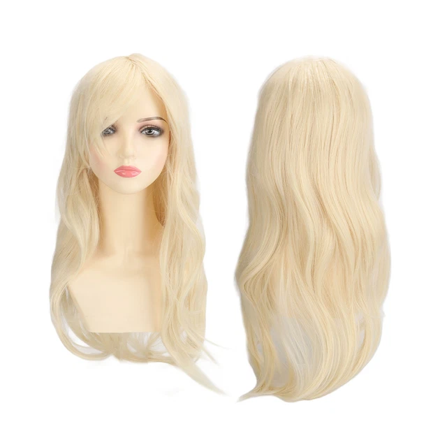 Women Long Wavy Wig Light Gold Long Curly Wavy Cosplay Costume Synthetic Hai Zz1