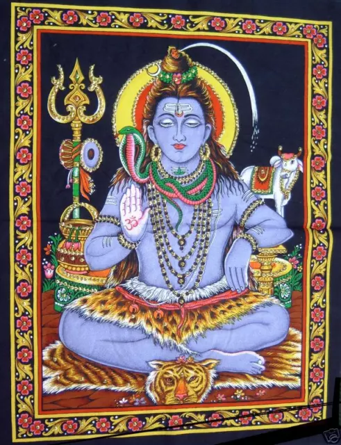 THANGKA Tuch Wandbehang SHIVA SITZEND Indien Baumwolle