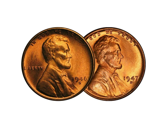 1946 S & 1947 D Lincoln Wheat Cent Choice BU 1c Brilliant Uncirculated - 2 Set