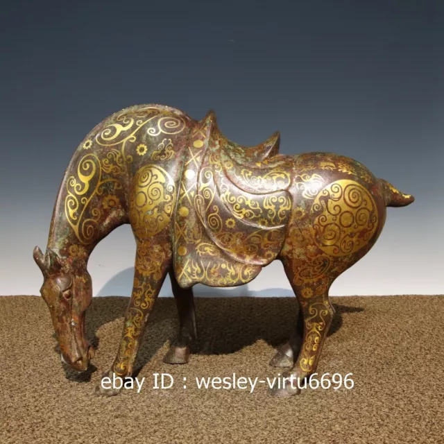 China Dynasty Folk Collection Old Bronze Gild Lucky Horse Art Statue L45CM