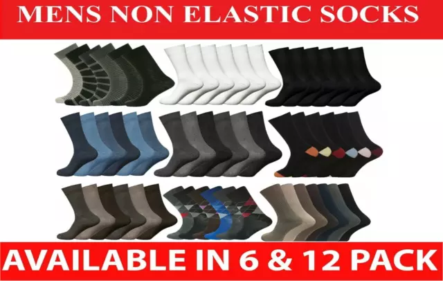12 PAIRS MENS Non Elastic 100% Pure Cotton Socks Comfort Soft