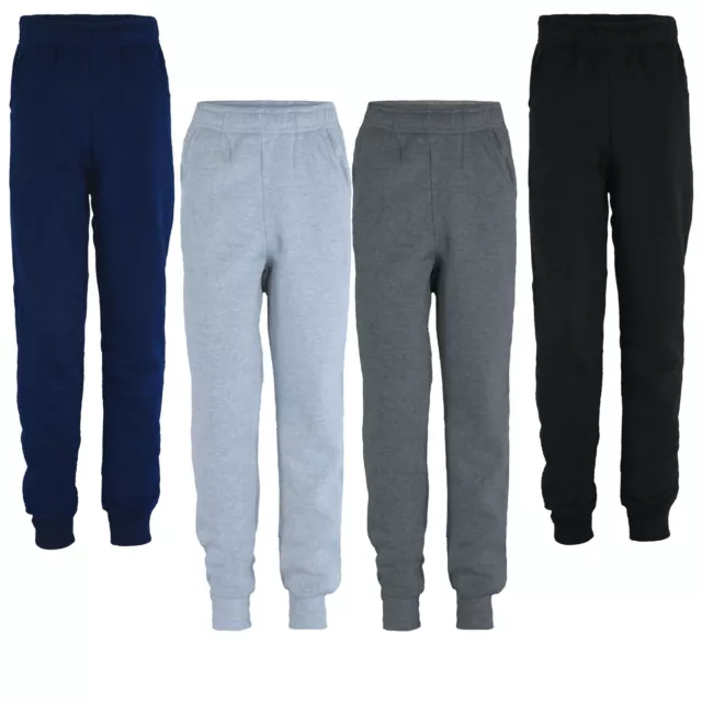 Kids Plain Trousers Girls Basic Bottoms Inner Fleece Trousers Boys Joggers 5-16Y