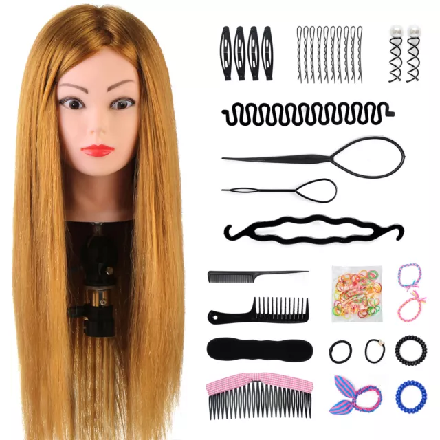 Training Head 50% Human Hair Hairdressing Mannequin Doll Free Clamp+Braid Set UK