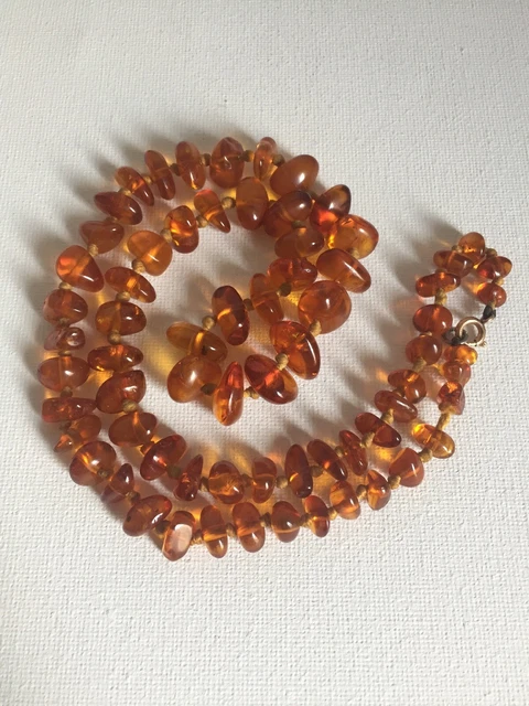 Collier Sautoir Ancien En Ambre Véritable - Longueur 70 Cm - Poids 36g - Couleur Orange - Neuf Sans Emballage