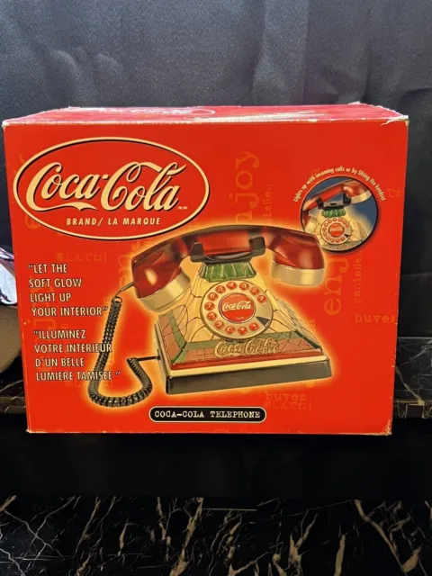Coca-Cola COKE  Stained Glass  Telephone Lighted Up Phone Push Up Button NEW
