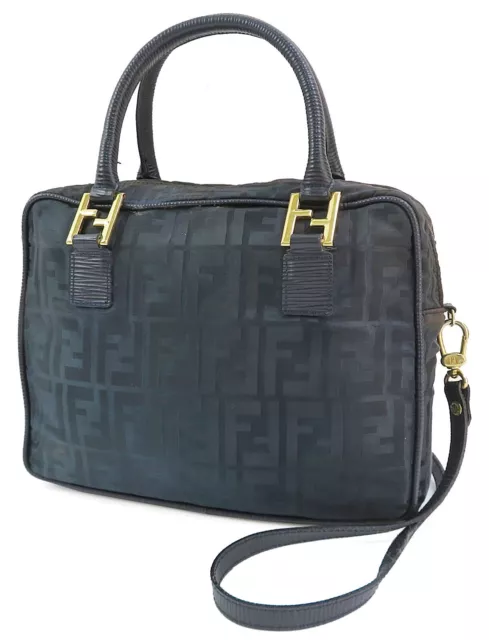 Auth FENDI Navy Nylon and Leather 2 Way Tote Hand Shoulder Bag Purse #54011B