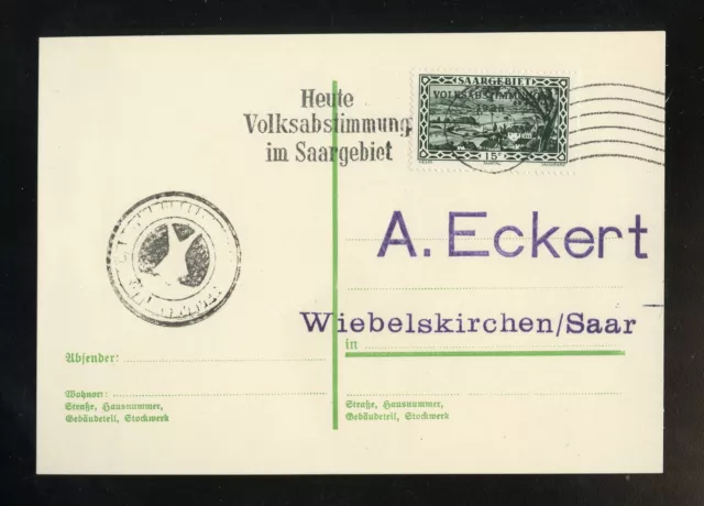 SAAR Nr.180 POSTKARTE VOLKSABSTIMMUNG SAARBRÜCKEN 13.1.1935 (967744)