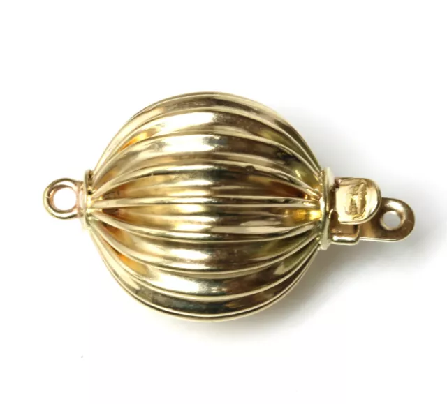 14KT Solid Yellow Gold 13 MM Ball Corrugated Fluted Clasp for Single Strand