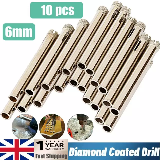 10pcs 6mm Diamond Coated Tipped Core Drill Bit Jewelry Ceramics Glass Hole Saw