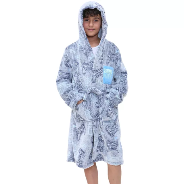 Girls Boys Fleece Glow In The Dark Luxury Hooded Navy Dressing Gown Soft Robe