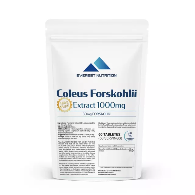 Coleus Forskohlii Extract 30mg FORSKOLIN 1000mg Tablets Weight Loss Fat Burner