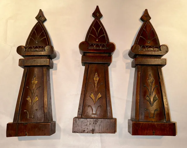 Set Of 3 Large Antique Victorian Eastlake Gothic Wooden Finial/ Top Ornaments