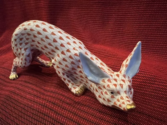 Rare Art Deco Herend Fox Figurine - Large  RUST  Fishnet 11.5" Long.