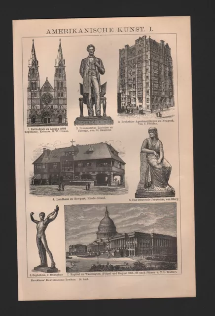 Lithografie 1898: AMERIKANISCHE KUNST. I/II. Malerei Plastik Skulptur Denkmal