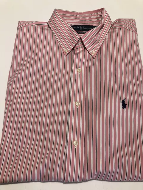 Ralph Lauren Classic Fit ￼ Shirt Pink, Black & White Stripped - 16.5 34/35 2