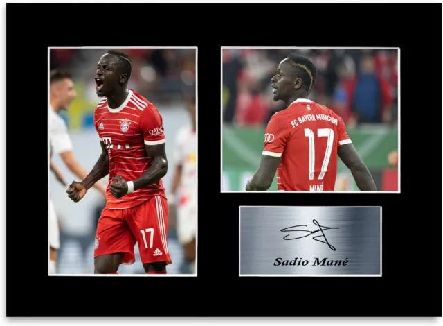 Poster Sadio Mané Bayern Monaco Player A4 firmato display foto regalo montaggio