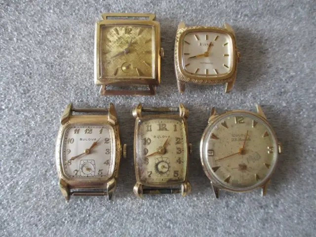 Vintage Bulova Mens Watches Lot-5 1949-69 23J 10K Gp 17J All Running -Read