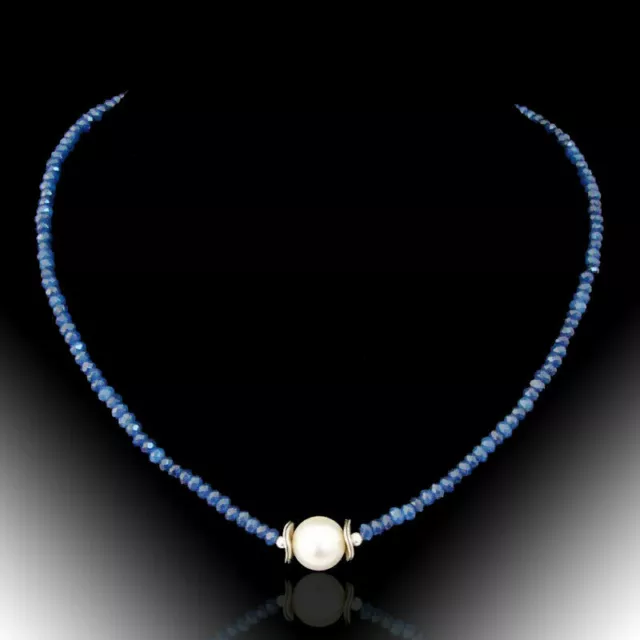 BAILYSBEADS Saphir-Kette Halskette Collier mit Muschelkernperle behandelt NL040
