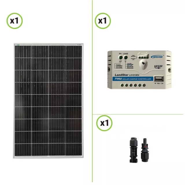 Kit Starter Panneau solaire 150W 12V monocristallin Régulateur de charge LS1012E