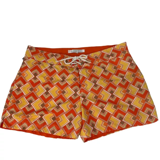 Parke & Ronen Mens Geometric Swim Trunks Board Shorts Mesh Lined Orange No Size